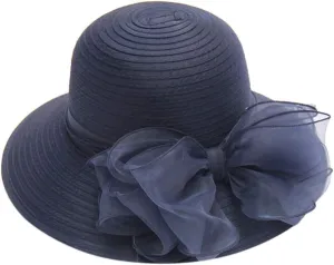 High Tea Hats for Women 2025 Organza Bowknot Wide Brim Bucket Derby Hat Easter Outfits Bonnets