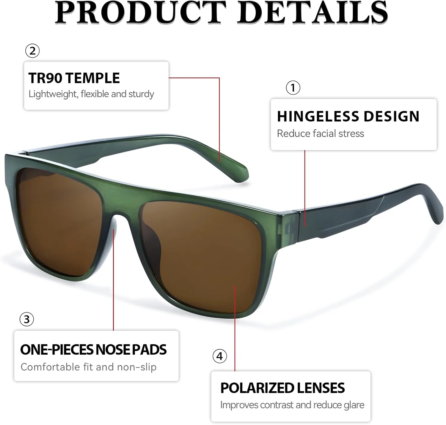 HIGLASS Polarized Sunglasses for Men Classic Square Shades with UV400 Protection for Running, Cycling, Driving