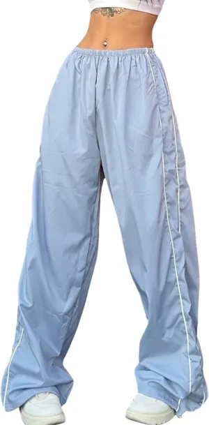 Himosyber Women's Parachute Pants Baggy Elasitc Waist Relaxed Y2K Track Pant Trousers