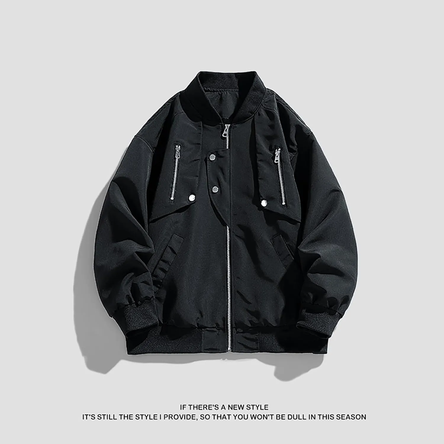 hlysgo Bomber Jacket Men, Mens Full Zip Up Jackets Fashion Fall Clothes Long Sleeve Trendy Bomber Jackets with Pockets