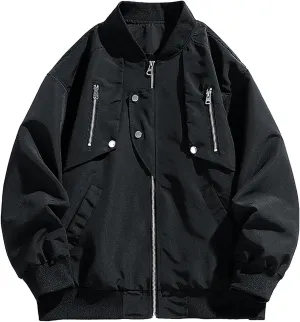 hlysgo Bomber Jacket Men, Mens Full Zip Up Jackets Fashion Fall Clothes Long Sleeve Trendy Bomber Jackets with Pockets