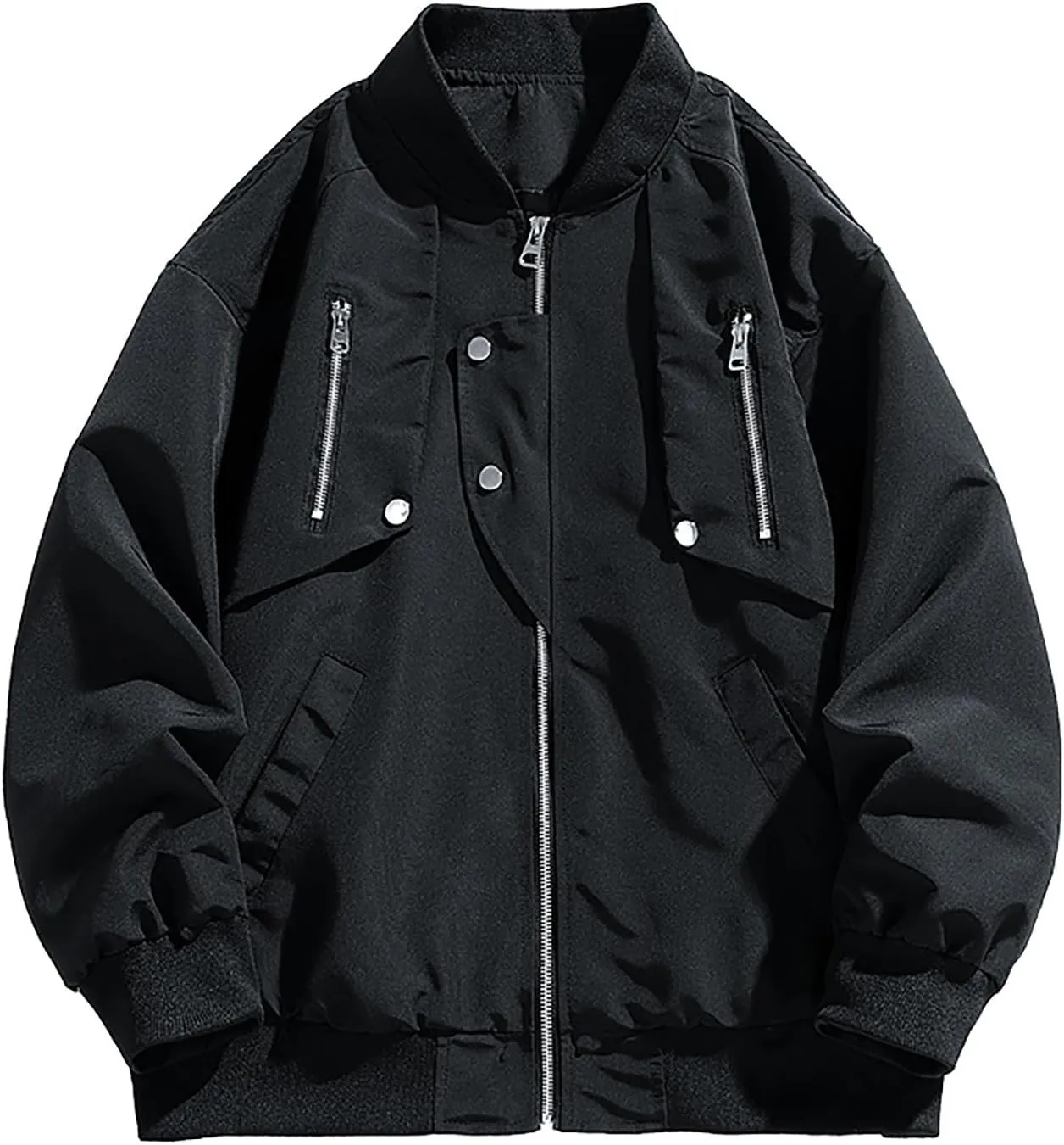 hlysgo Bomber Jacket Men, Mens Full Zip Up Jackets Fashion Fall Clothes Long Sleeve Trendy Bomber Jackets with Pockets