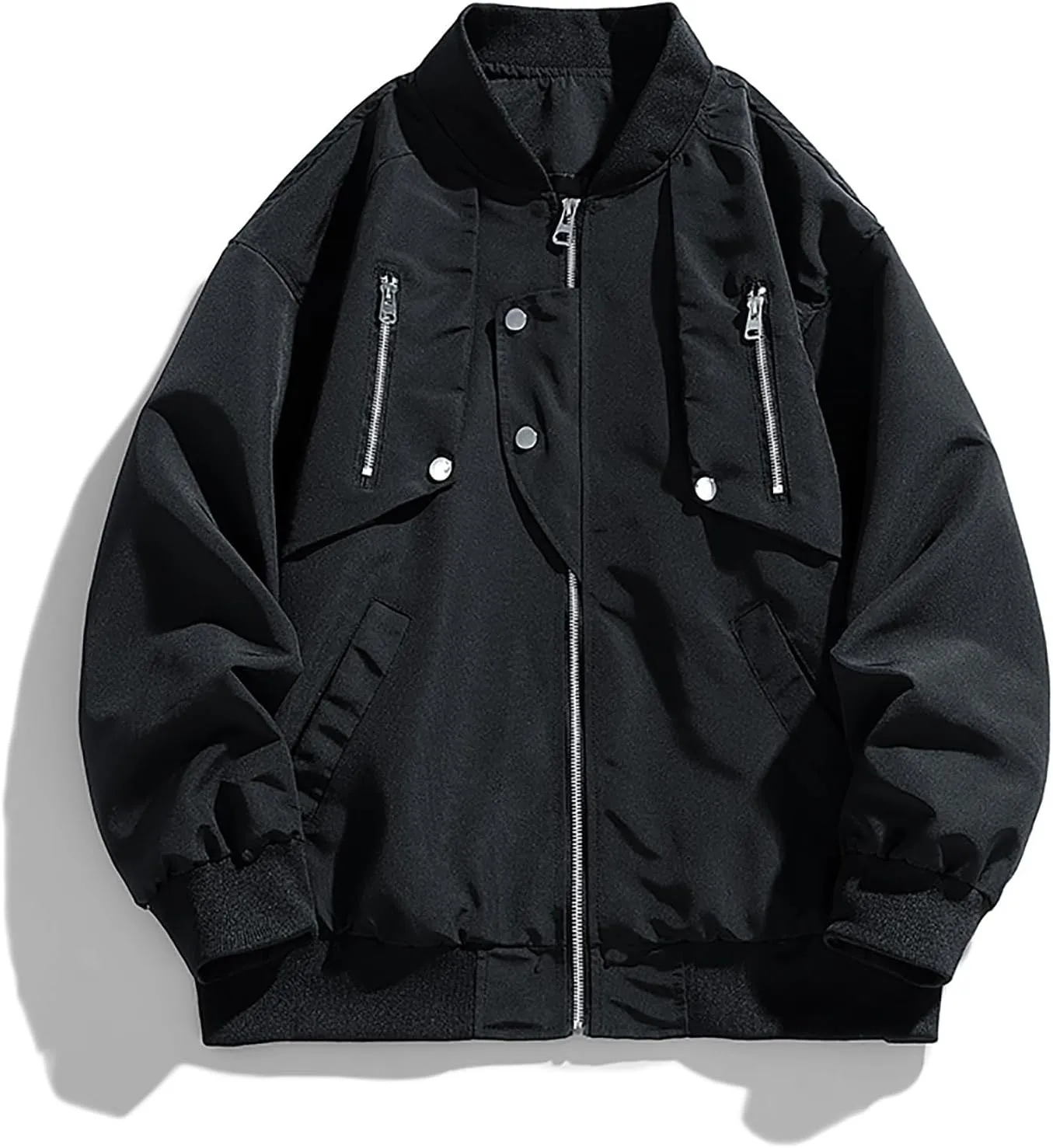 hlysgo Bomber Jacket Men, Mens Full Zip Up Jackets Fashion Fall Clothes Long Sleeve Trendy Bomber Jackets with Pockets