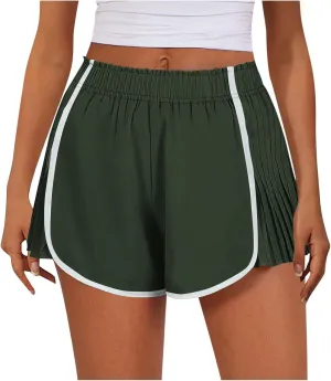 hlysgo Running Shorts for Women High Waisted Quick Dry Athletic Workout Shorts Pleated Contrast Color Summer Tennis Shorts