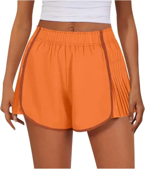 hlysgo Running Shorts for Women High Waisted Quick Dry Athletic Workout Shorts Pleated Contrast Color Summer Tennis Shorts