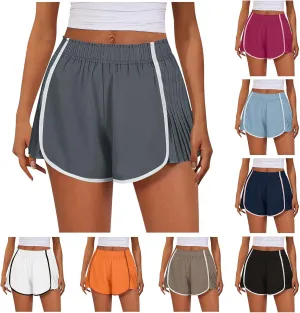 hlysgo Running Shorts for Women High Waisted Quick Dry Athletic Workout Shorts Pleated Contrast Color Summer Tennis Shorts