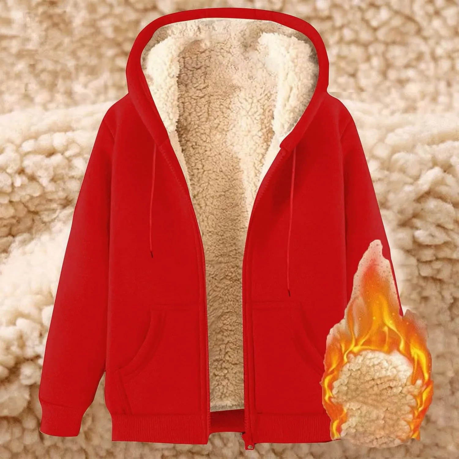 Hoodies for Men Heavyweight Fleece Sweatshirt - Full Zip Up Thick Sherpa Lined Winter Jackets with Pockets