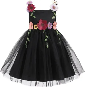 IDOPIP Toddler Baby Embroidery Flower Girl Dress for Kids Wedding Pageant Party Prom Gown Communion Birthday Tulle Dresses