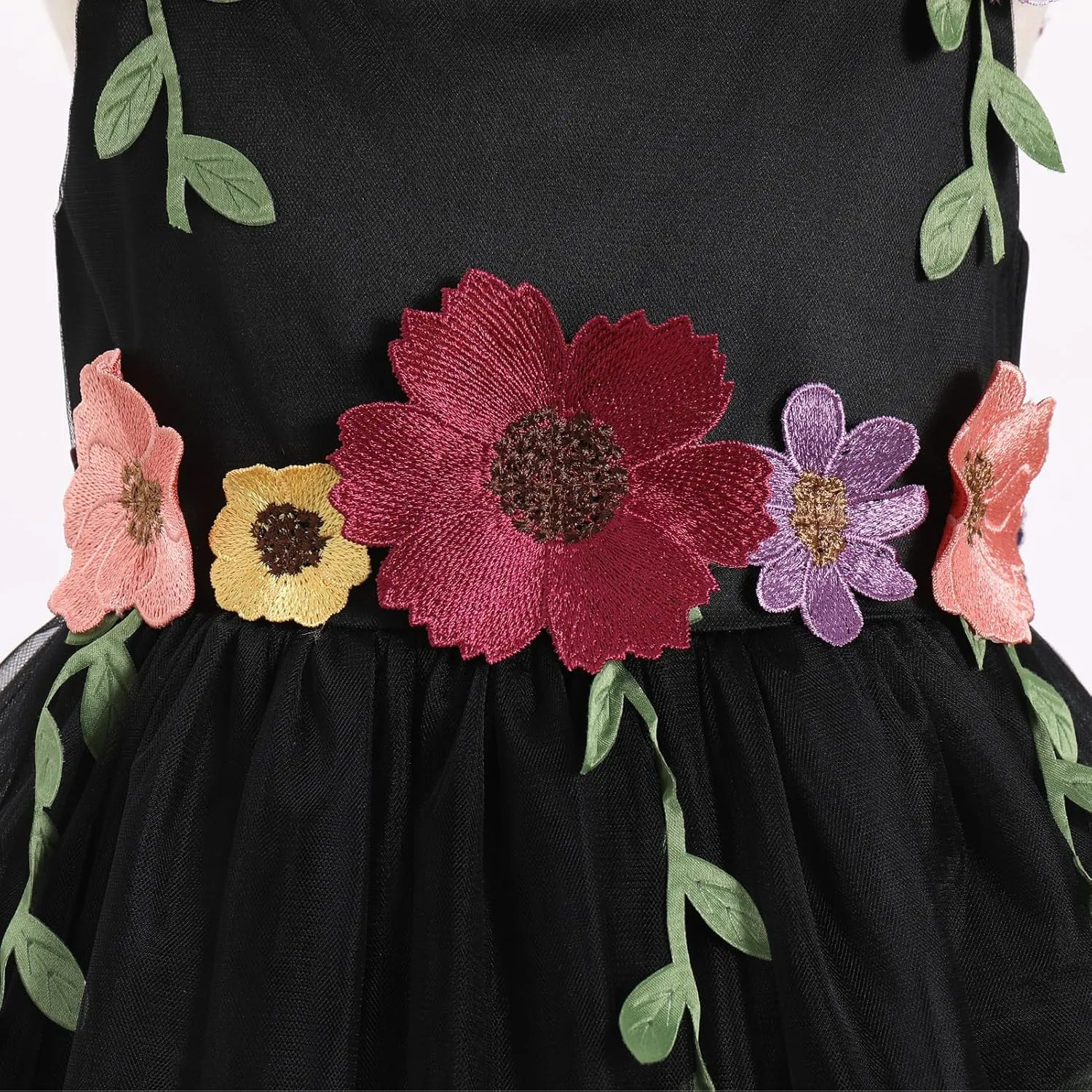 IDOPIP Toddler Baby Embroidery Flower Girl Dress for Kids Wedding Pageant Party Prom Gown Communion Birthday Tulle Dresses