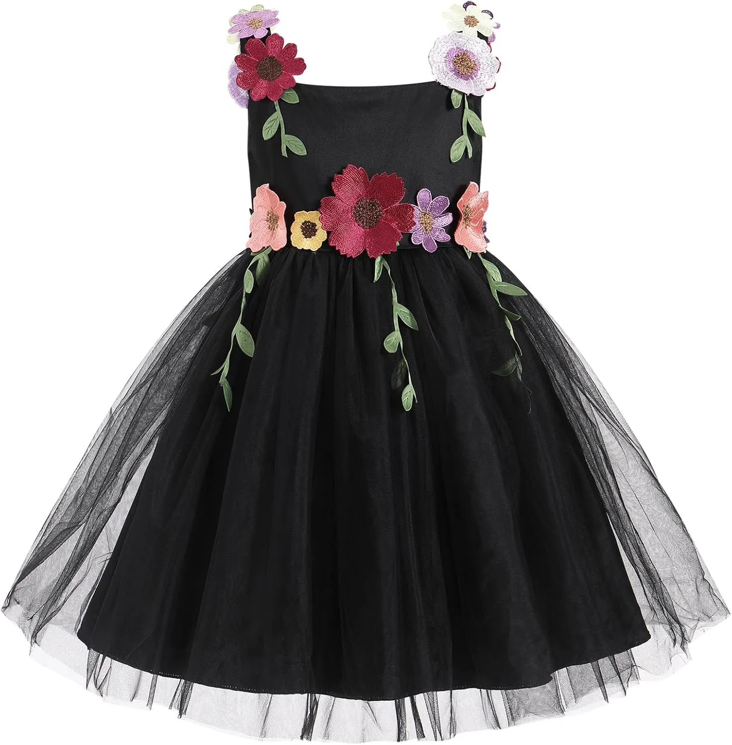 IDOPIP Toddler Baby Embroidery Flower Girl Dress for Kids Wedding Pageant Party Prom Gown Communion Birthday Tulle Dresses