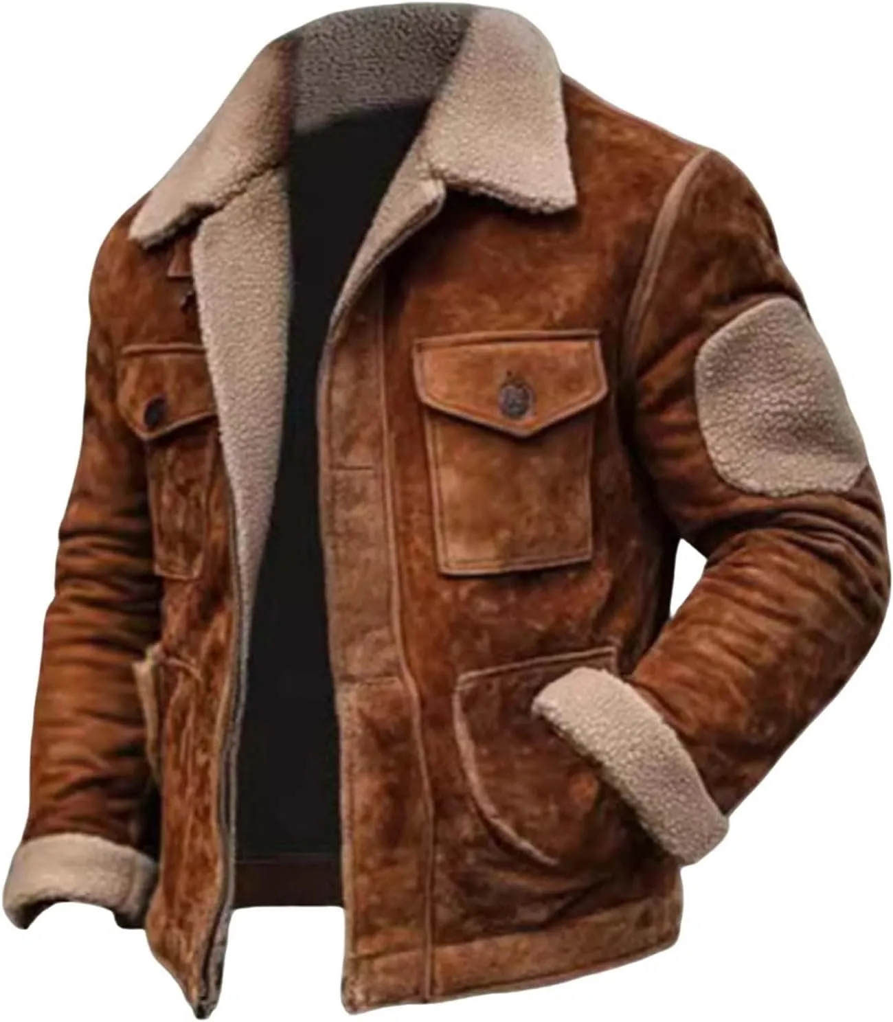 Jacket Mens Size Fall And Winter Jacket Lapel Long Sleeve Padded Leather Jacket Vintage Coat Jacket Warm Wool Blend