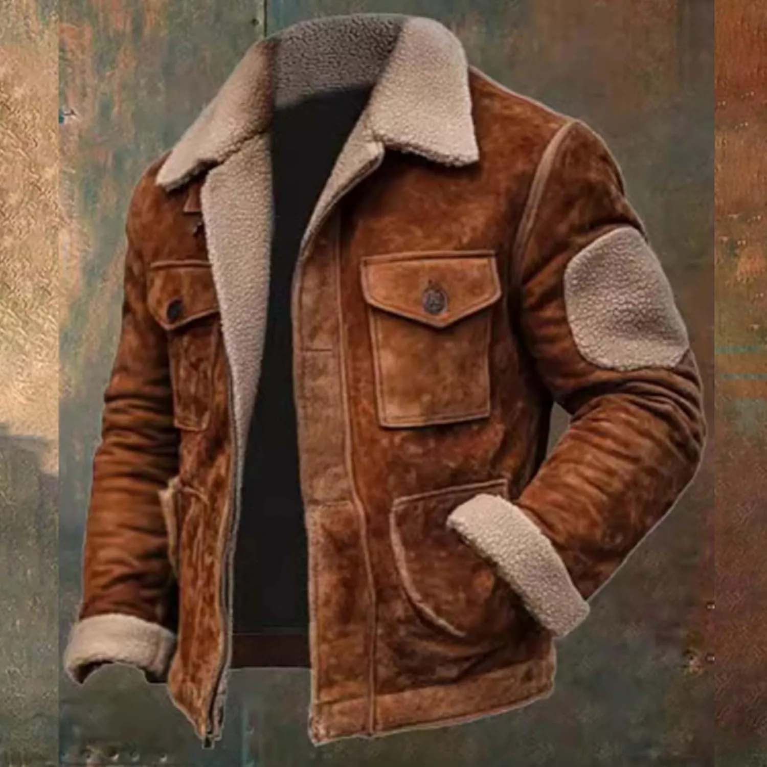 Jacket Mens Size Fall And Winter Jacket Lapel Long Sleeve Padded Leather Jacket Vintage Coat Jacket Warm Wool Blend