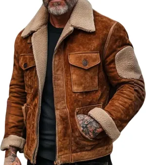 Jacket Mens Size Fall And Winter Jacket Lapel Long Sleeve Padded Leather Jacket Vintage Coat Jacket Warm Wool Blend