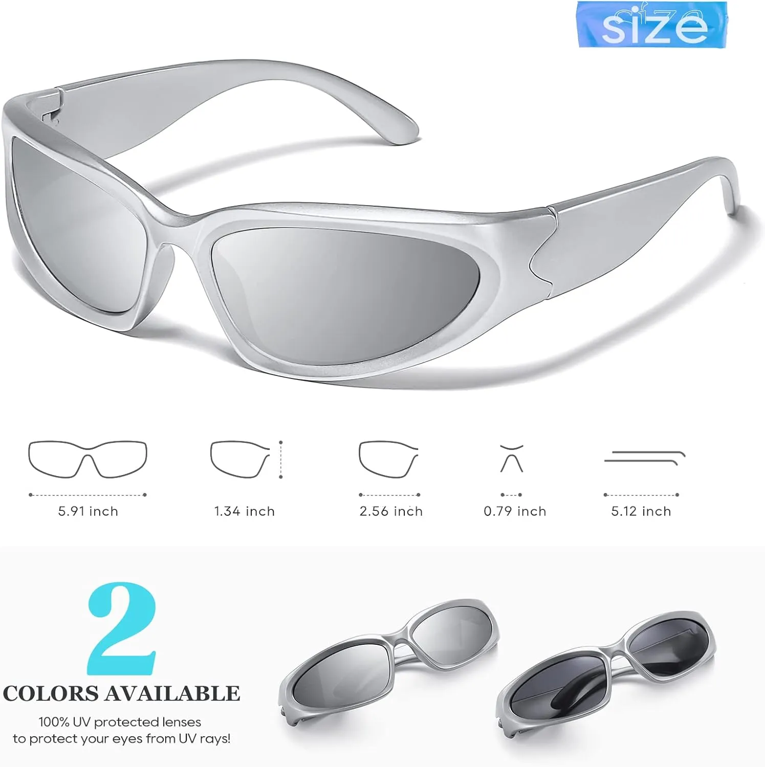 JASPIN Y2K Wrap Around Sunglasses for Women Men Sliver Oval Fashion Trendy Sport Shades UV400 Eyeglasses