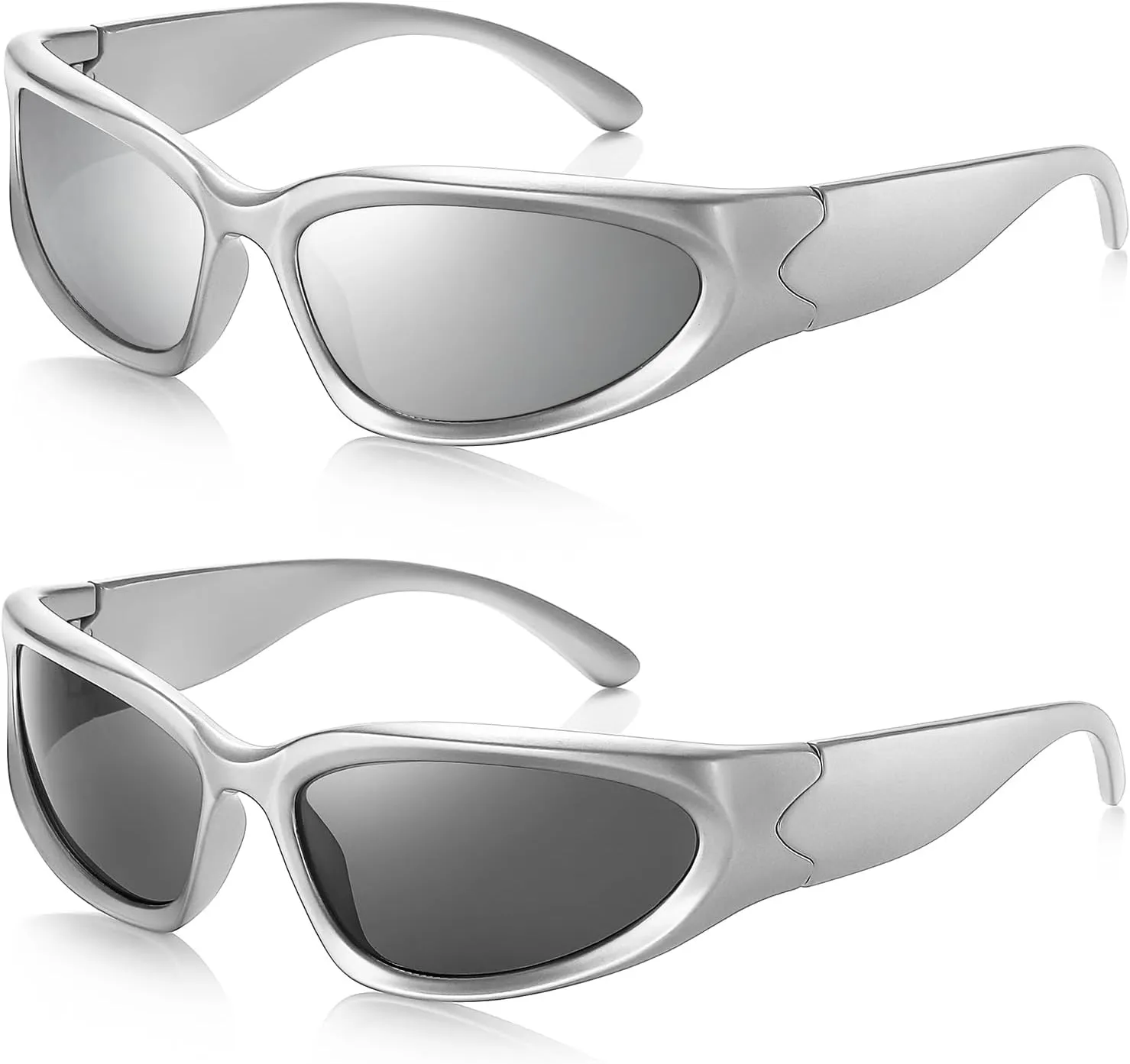 JASPIN Y2K Wrap Around Sunglasses for Women Men Sliver Oval Fashion Trendy Sport Shades UV400 Eyeglasses