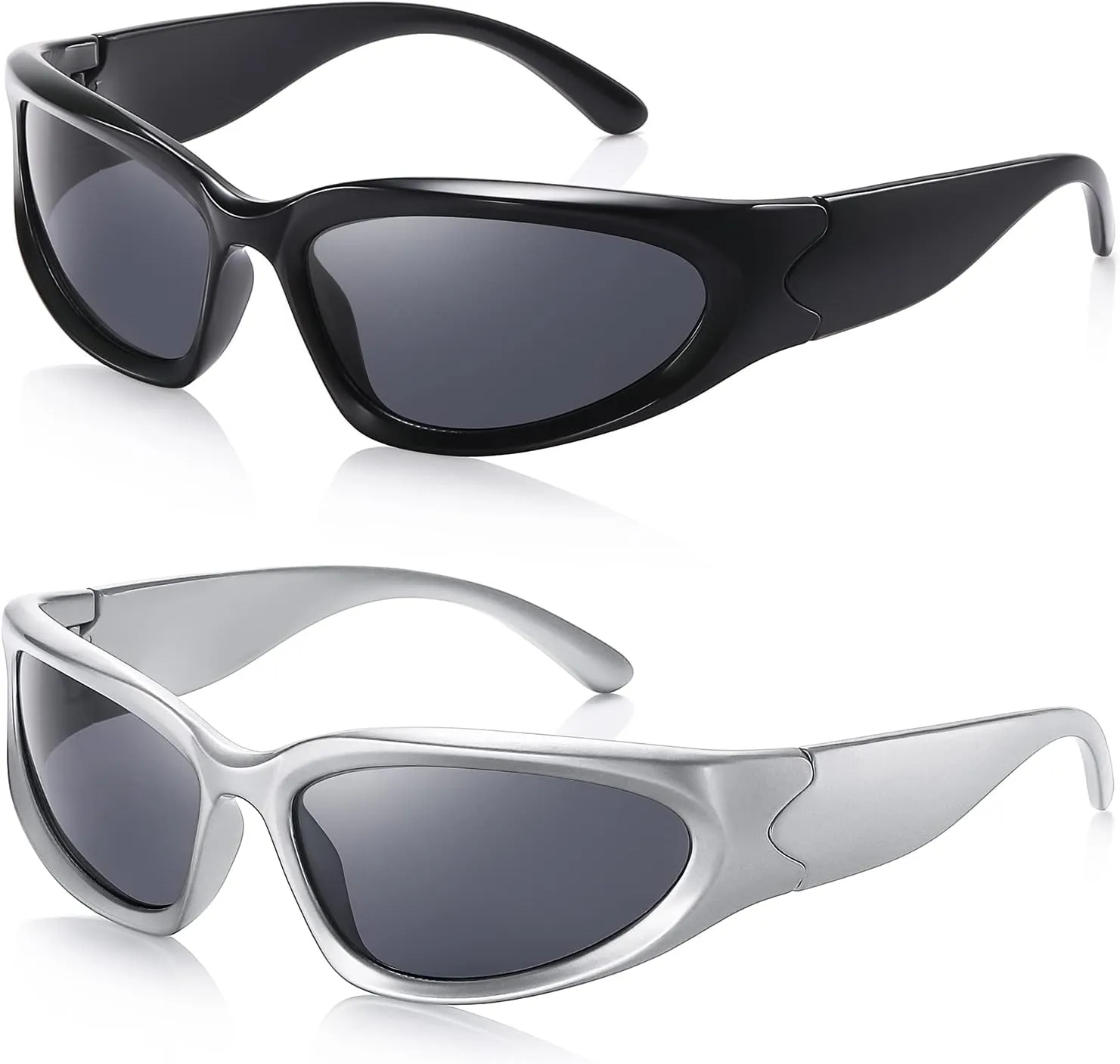 JASPIN Y2K Wrap Around Sunglasses for Women Men Sliver Oval Fashion Trendy Sport Shades UV400 Eyeglasses