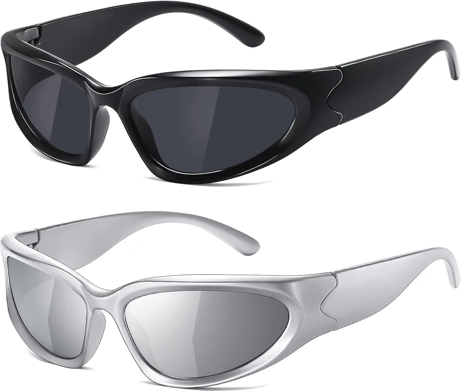 JASPIN Y2K Wrap Around Sunglasses for Women Men Sliver Oval Fashion Trendy Sport Shades UV400 Eyeglasses