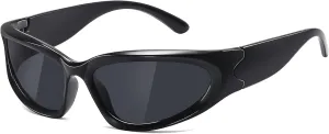 JASPIN Y2K Wrap Around Sunglasses for Women Men Sliver Oval Fashion Trendy Sport Shades UV400 Eyeglasses