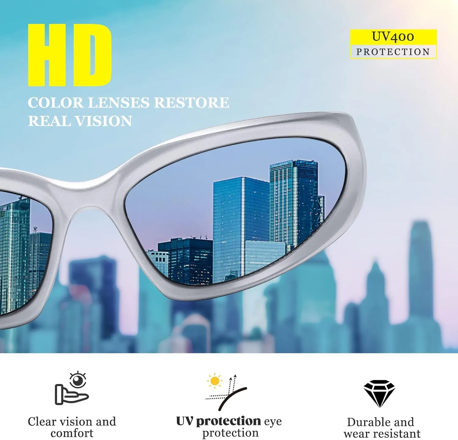 JASPIN Y2K Wrap Around Sunglasses for Women Men Sliver Oval Fashion Trendy Sport Shades UV400 Eyeglasses