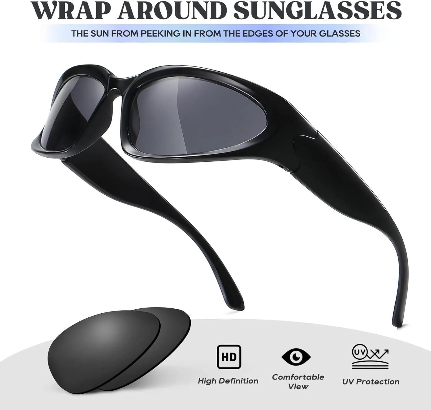 JASPIN Y2K Wrap Around Sunglasses for Women Men Sliver Oval Fashion Trendy Sport Shades UV400 Eyeglasses