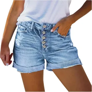 Jean Shorts for Women Sexy Ripped Mid Rise Summer Hot Raw Hem Denim Shorts with Pockets Fashion Street Casual Shorts