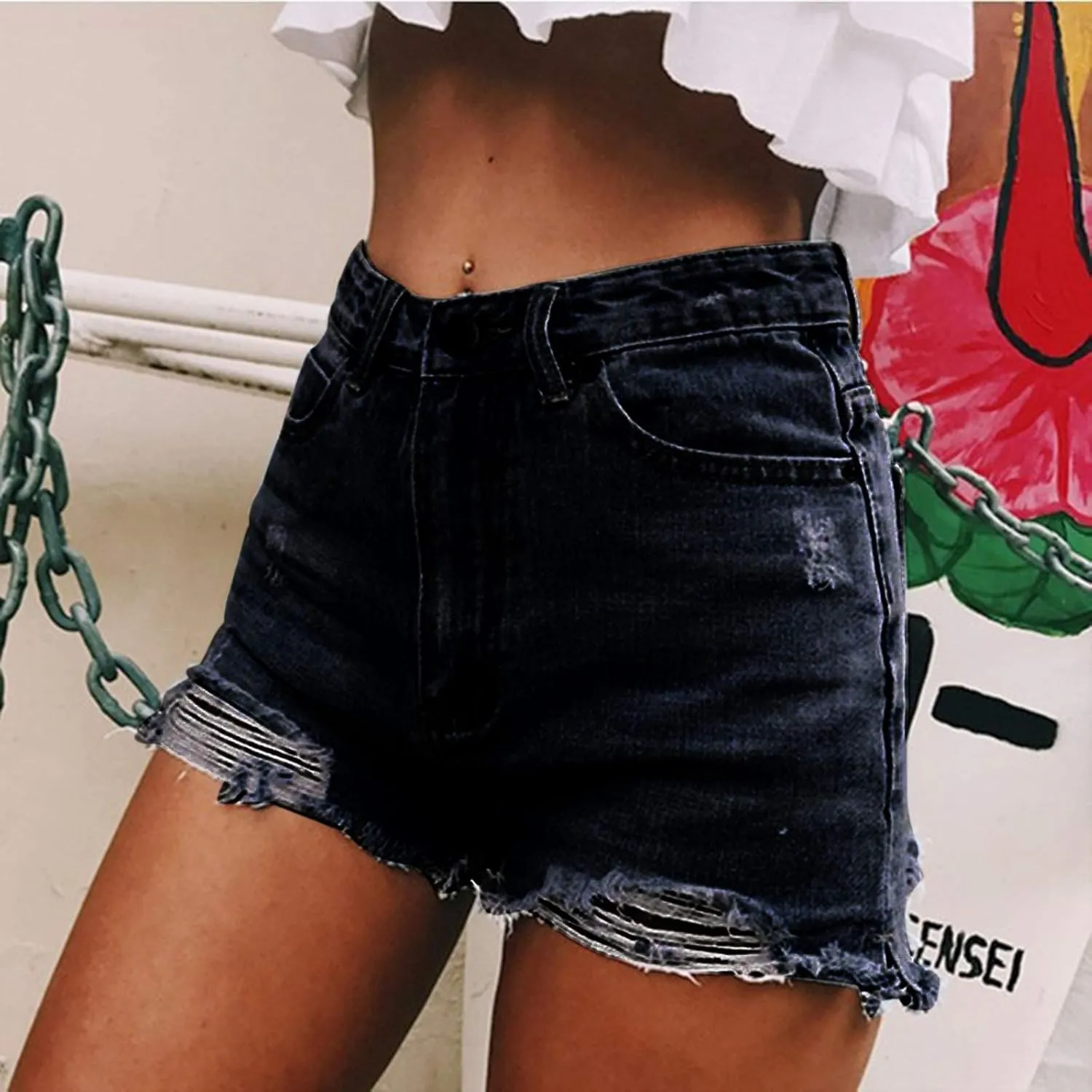 Jean Shorts for Women Trendy High Waisted Stretchy Denim Shorts Summer Casual Baggy Raw Hem Mom Shorts Cutoff Jorts