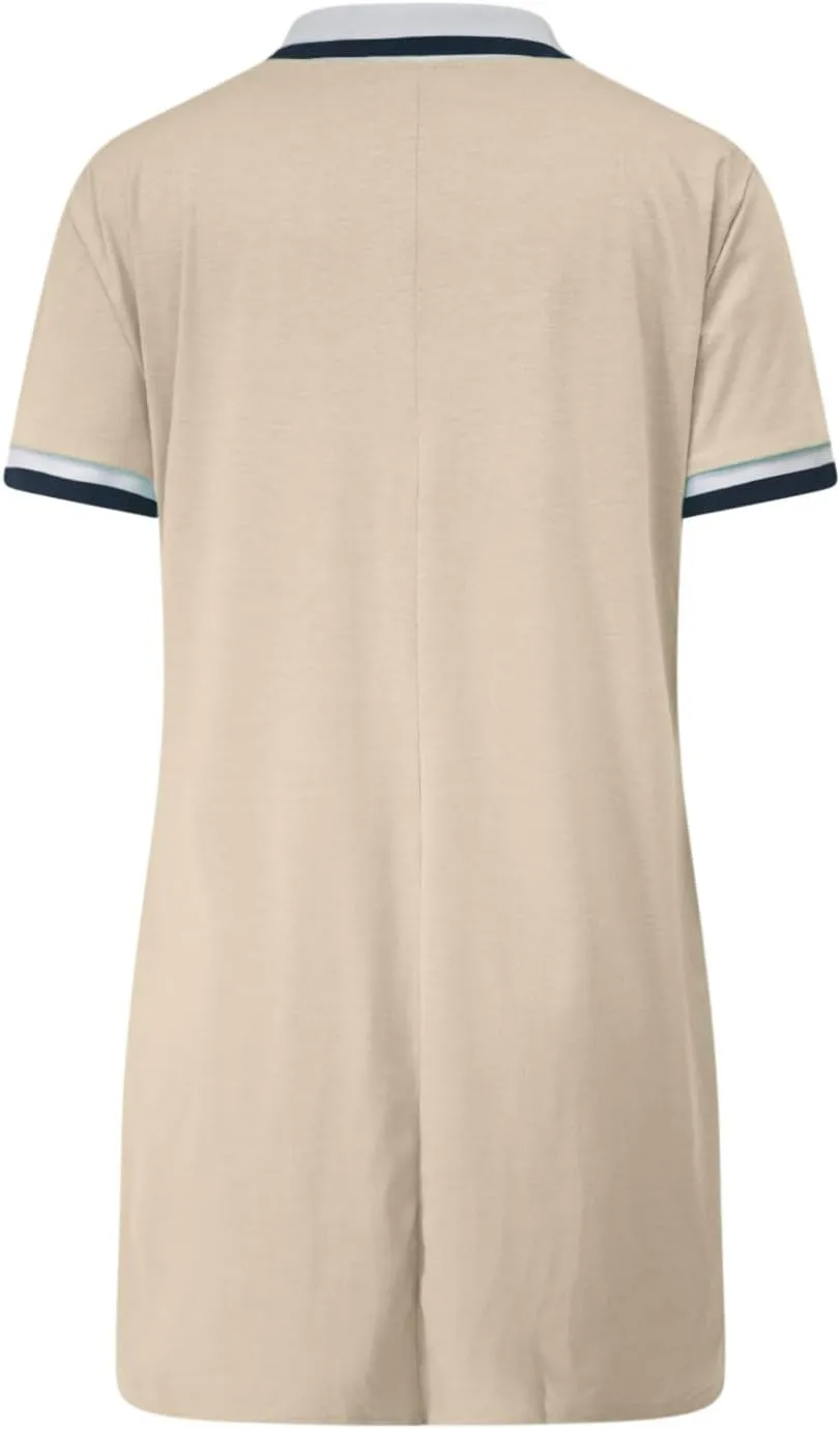 jsaierl Women Button Down V Neck Shirt Dress Summer Casual Loose Shift Dress Striped Print Sundress Golf Dress with Pocket