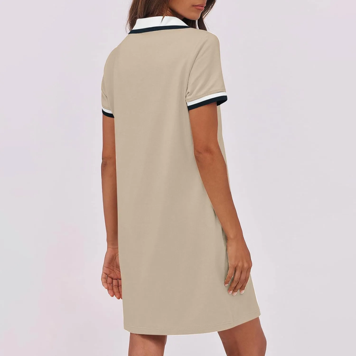 jsaierl Women Button Down V Neck Shirt Dress Summer Casual Loose Shift Dress Striped Print Sundress Golf Dress with Pocket