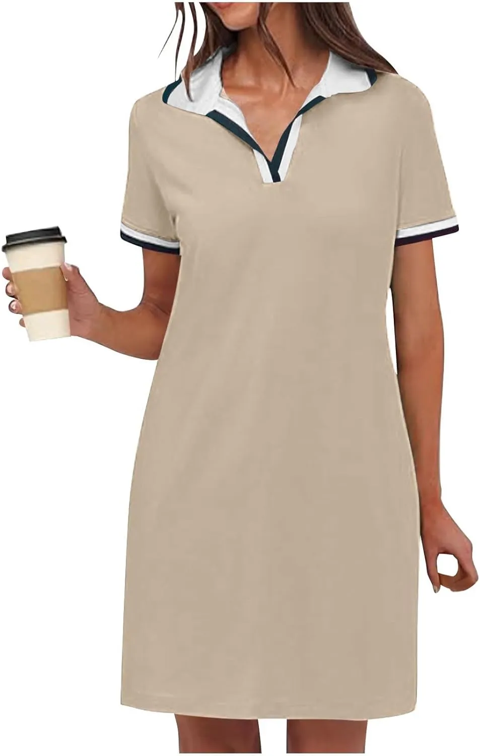 jsaierl Women Button Down V Neck Shirt Dress Summer Casual Loose Shift Dress Striped Print Sundress Golf Dress with Pocket