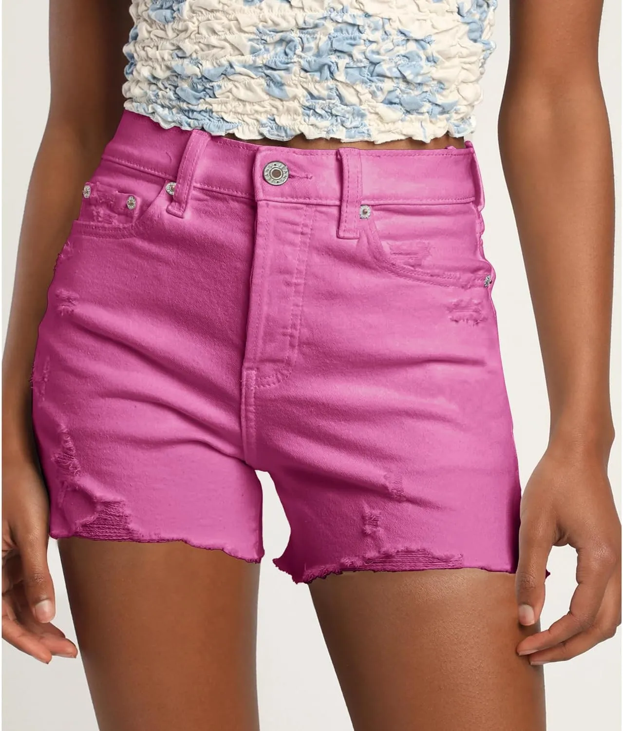 Jumppmile Women's High Waisted Denim Shorts Distressed Ripped Summer Stretch Jean Shorts