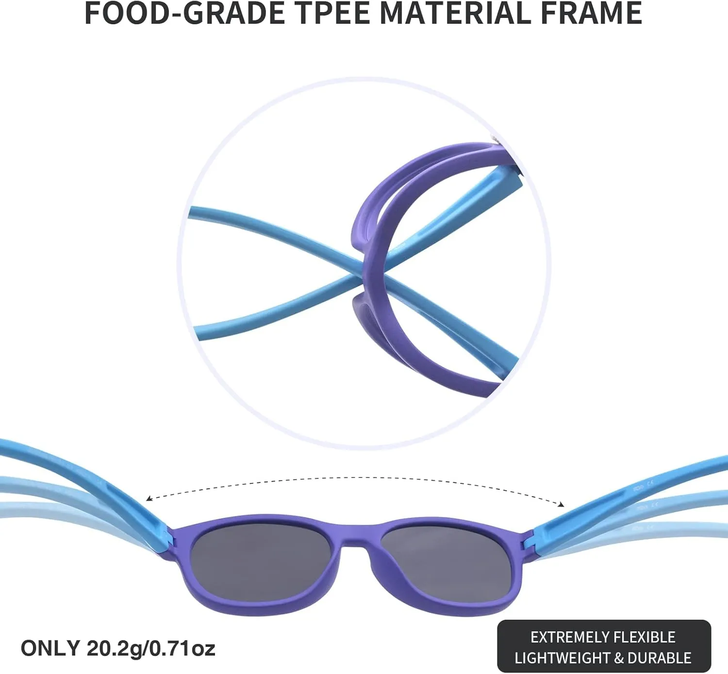 Kids Polarized Sunglasses Sport TPEE Unbreakable Frame with Adjustable Strap for Boys Girls Age 5-13