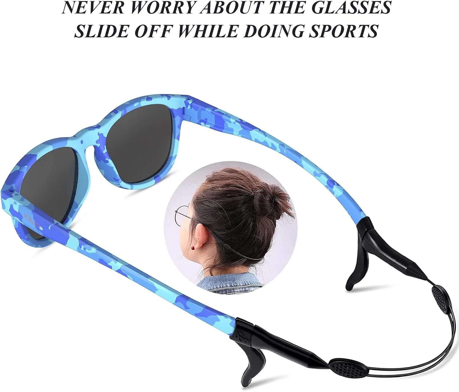 Kids Polarized Sunglasses Sport TPEE Unbreakable Frame with Adjustable Strap for Boys Girls Age 5-13