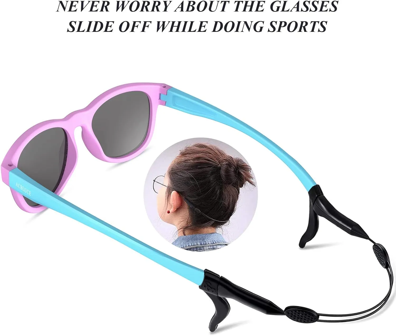 Kids Polarized Sunglasses Sport TPEE Unbreakable Frame with Adjustable Strap for Boys Girls Age 5-13