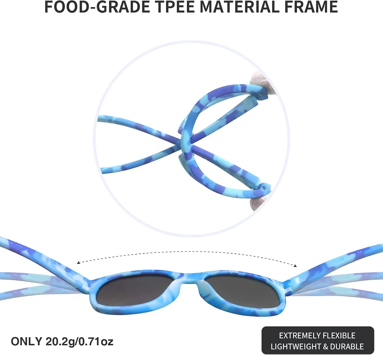 Kids Polarized Sunglasses Sport TPEE Unbreakable Frame with Adjustable Strap for Boys Girls Age 5-13