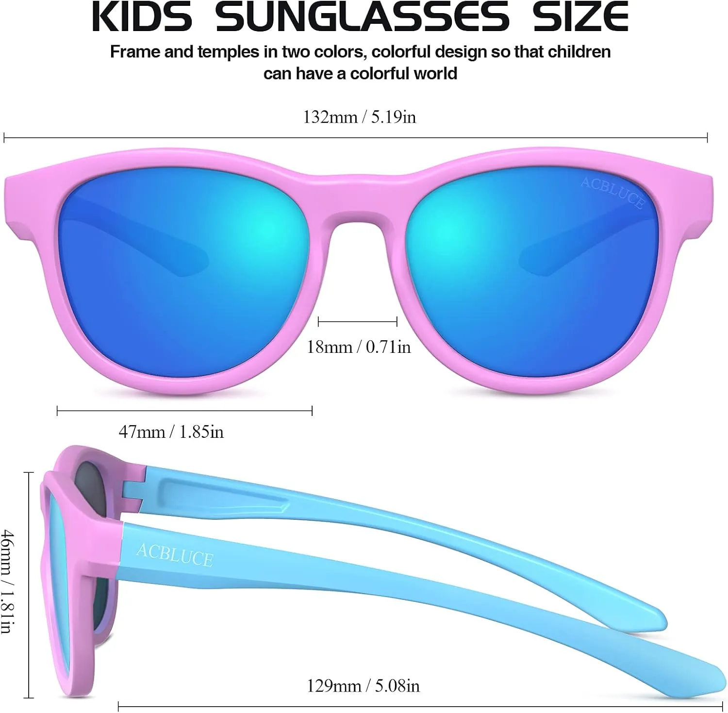 Kids Polarized Sunglasses Sport TPEE Unbreakable Frame with Adjustable Strap for Boys Girls Age 5-13