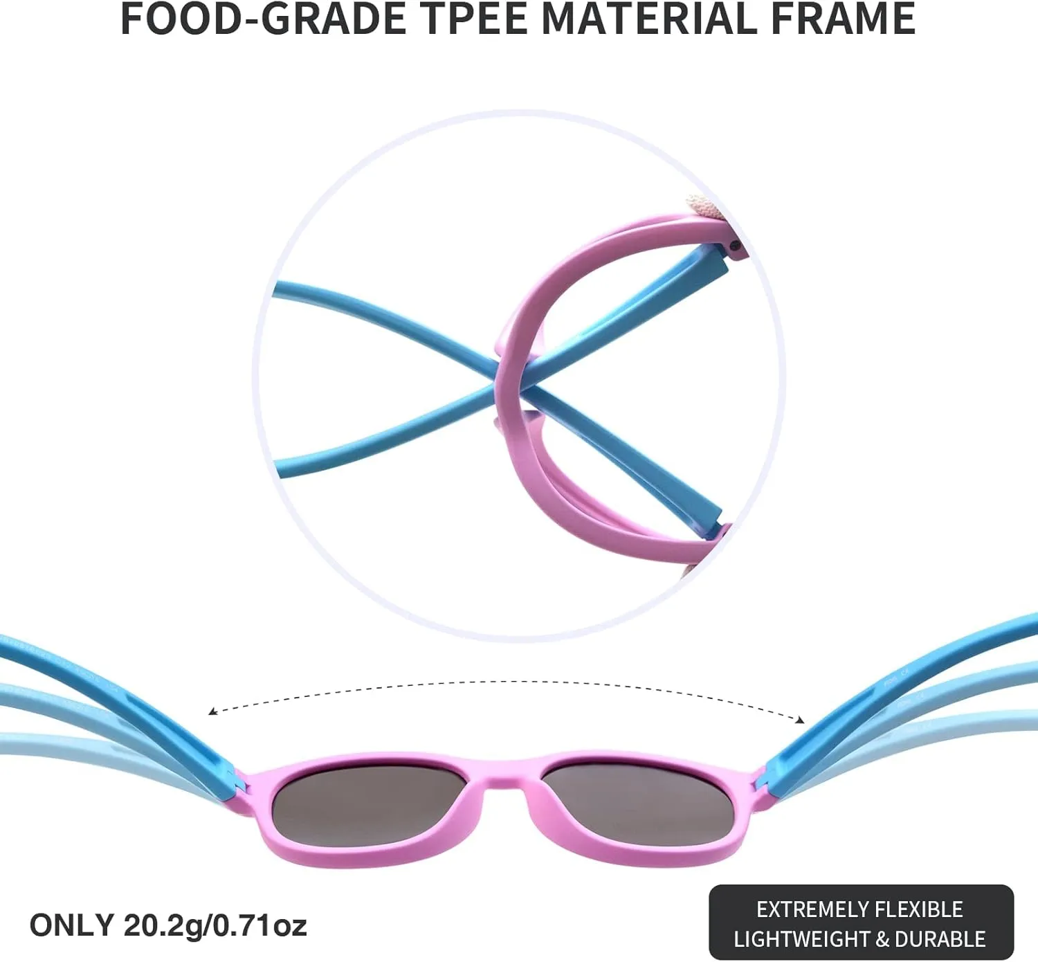 Kids Polarized Sunglasses Sport TPEE Unbreakable Frame with Adjustable Strap for Boys Girls Age 5-13