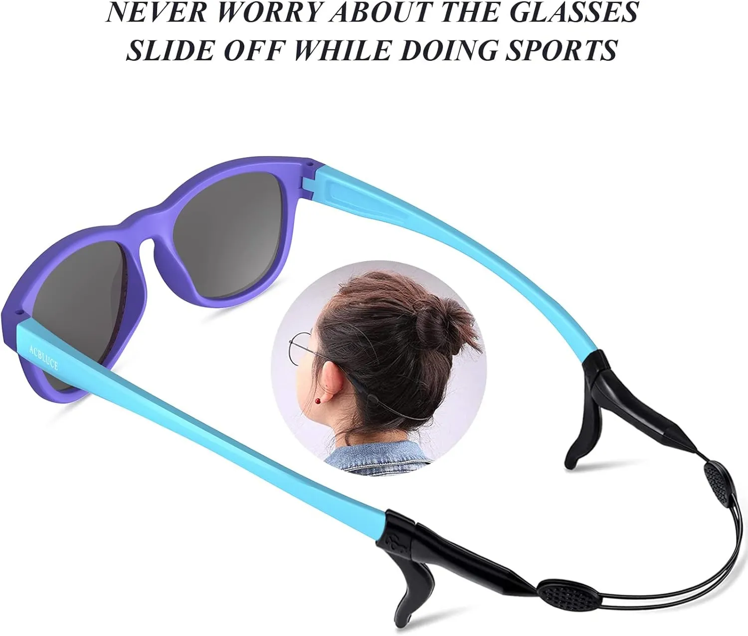 Kids Polarized Sunglasses Sport TPEE Unbreakable Frame with Adjustable Strap for Boys Girls Age 5-13