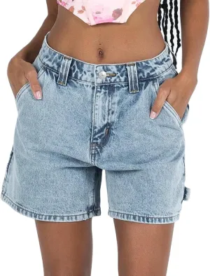 KMBANGI Y2k Women Jean Shorts High Waisted Carpenter Denim Shorts with Pockets Trendy Fashion Summer Shorts