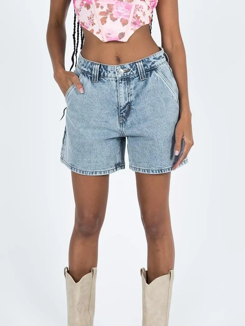 KMBANGI Y2k Women Jean Shorts High Waisted Carpenter Denim Shorts with Pockets Trendy Fashion Summer Shorts