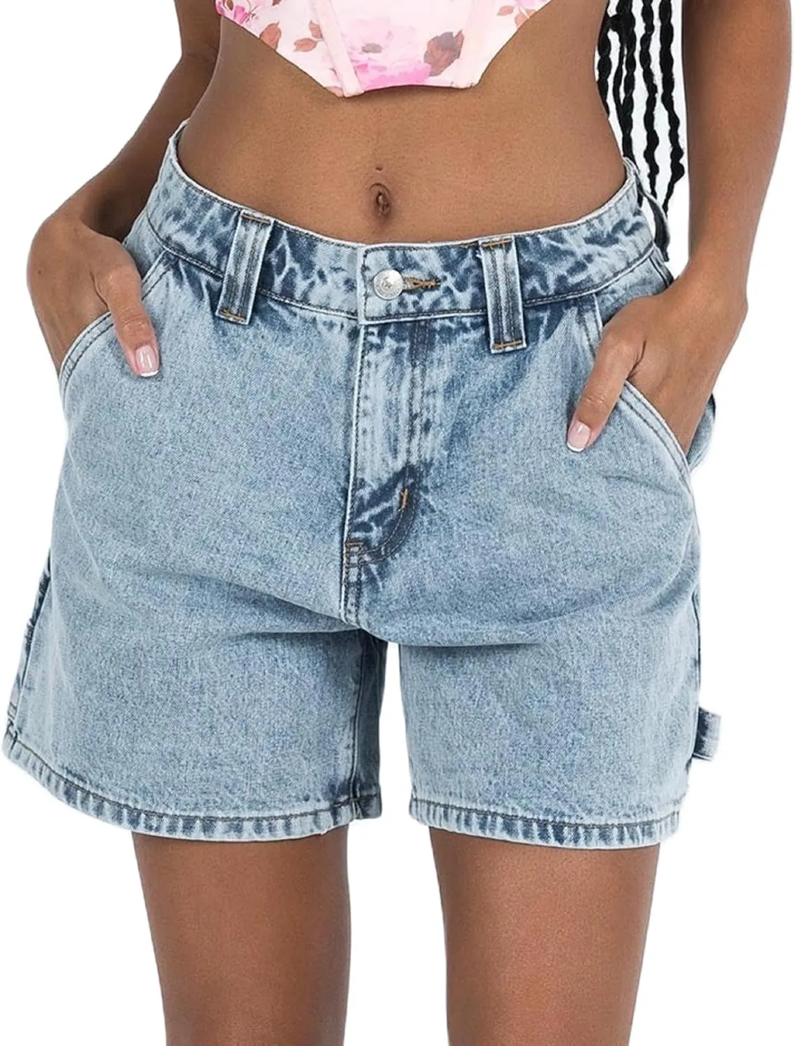 KMBANGI Y2k Women Jean Shorts High Waisted Carpenter Denim Shorts with Pockets Trendy Fashion Summer Shorts
