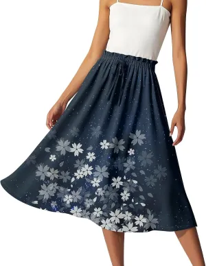 Knee Length Skirt for Women High Waist Flowy A-Line Casual Summer Skirt Trendy