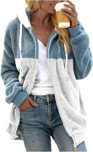 LCMTWX Women 2023 Fall Winter Fleece Jackets Slim Winter Coats Hooded Women's Coat Oversized Fluffy Winter Jackets for Coat