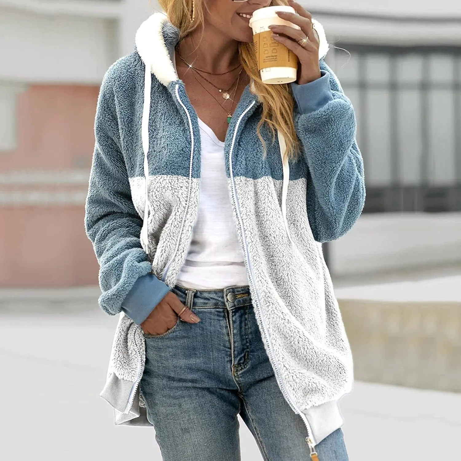 LCMTWX Women 2023 Fall Winter Fleece Jackets Slim Winter Coats Hooded Women's Coat Oversized Fluffy Winter Jackets for Coat