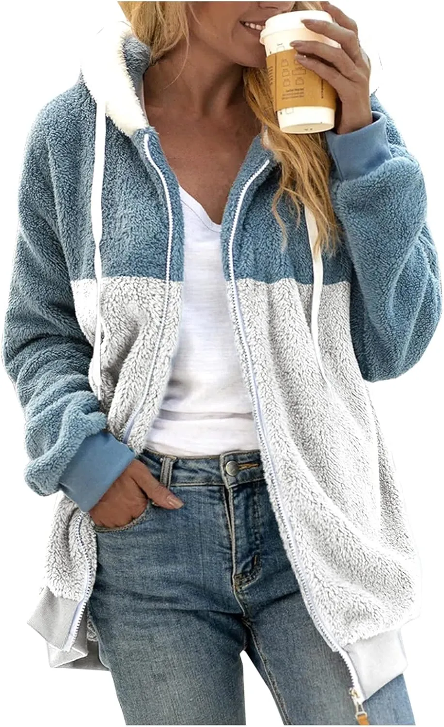 LCMTWX Women 2023 Fall Winter Fleece Jackets Slim Winter Coats Hooded Women's Coat Oversized Fluffy Winter Jackets for Coat