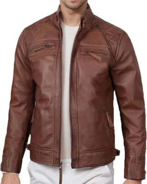 Leather Motorcycle Jacket Men - Stand Collar Punk Motorcycle Leather Jackets Long Sleeve Zipper Biker Coats Outwear