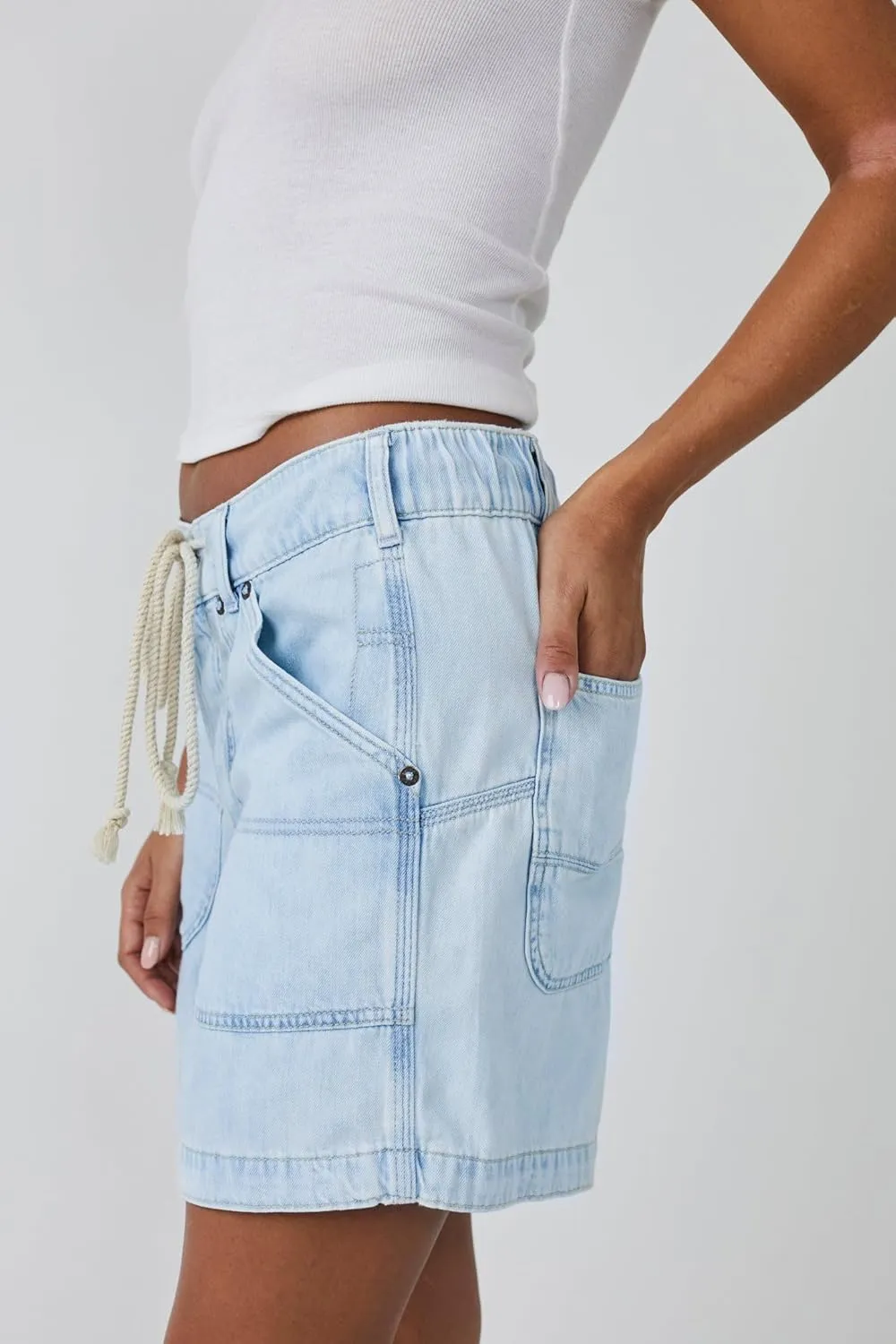 LifeShe Women's Summer Denim Shorts Casual Elastic Waist Jean Shorts with Drawstring