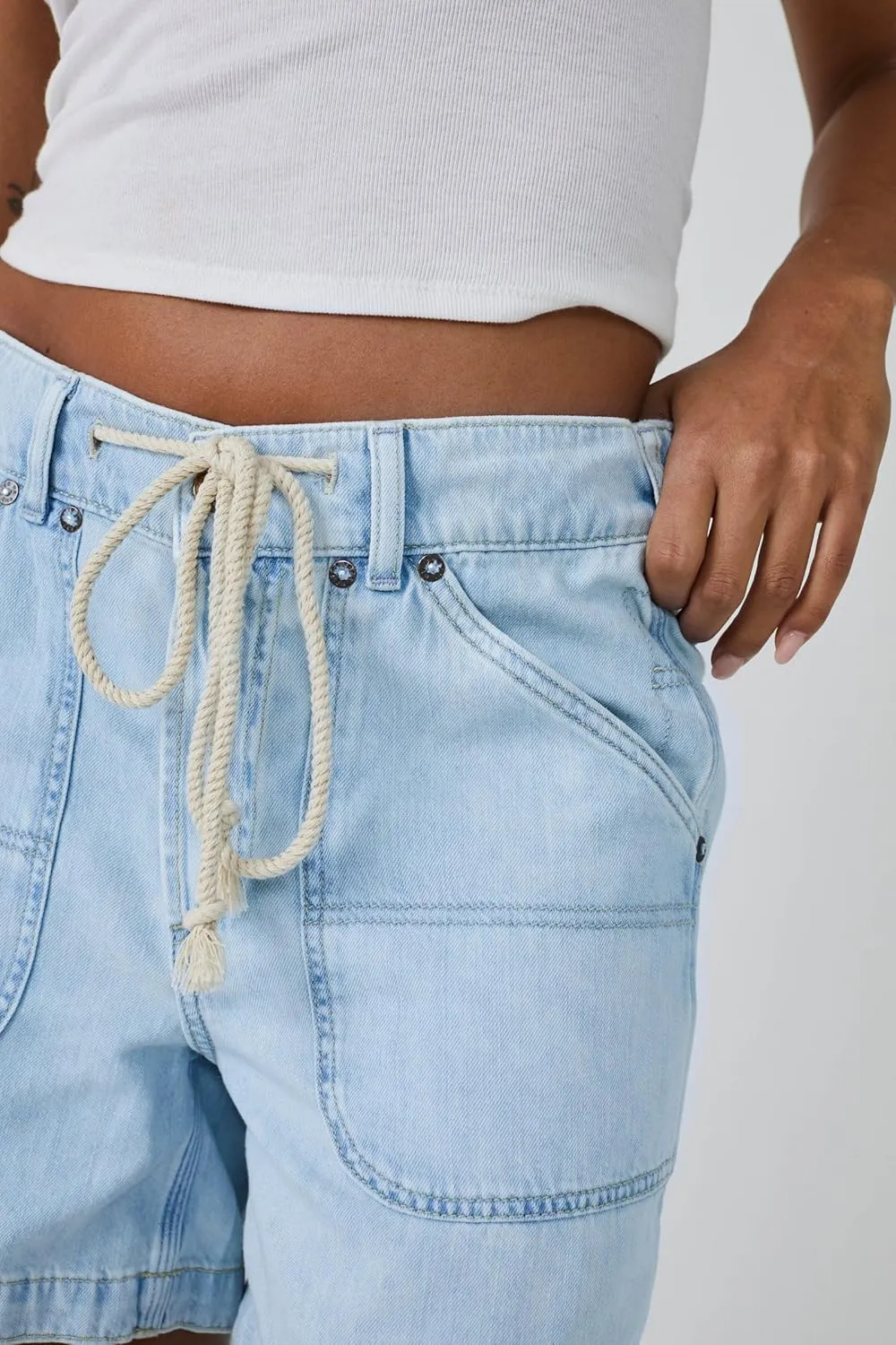 LifeShe Women's Summer Denim Shorts Casual Elastic Waist Jean Shorts with Drawstring