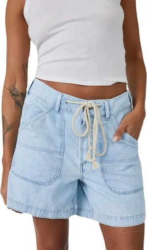 LifeShe Women's Summer Denim Shorts Casual Elastic Waist Jean Shorts with Drawstring