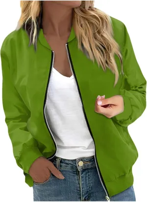 Light Jackets for Women Stand Collar Zip Up Long Sleeve Jacket with Pockets Solid Color Running Sweatshirts Jackets
