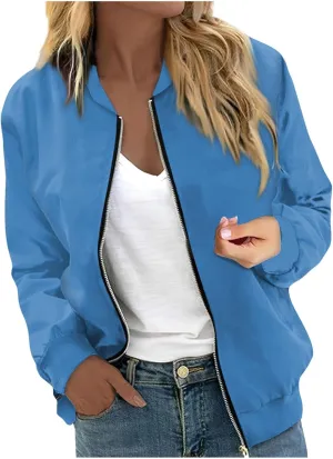 Light Jackets for Women Stand Collar Zip Up Long Sleeve Jacket with Pockets Solid Color Running Sweatshirts Jackets